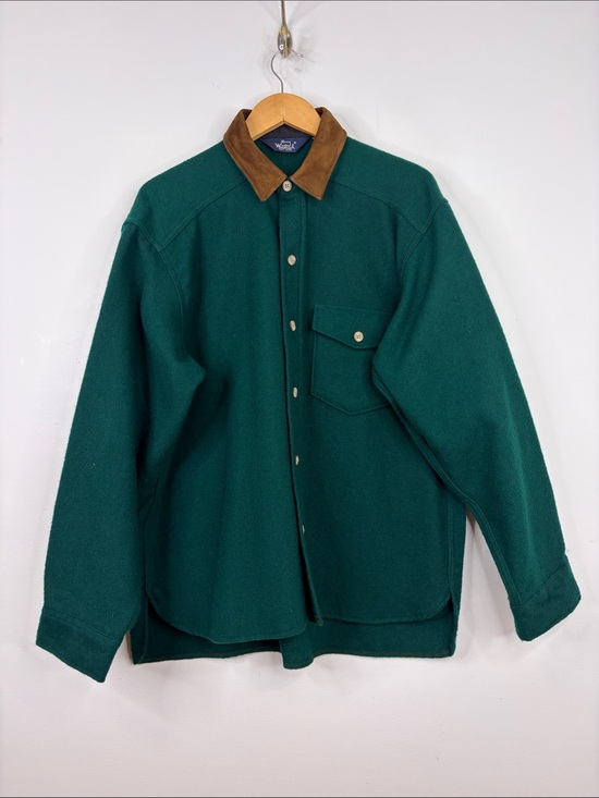 Wrangler Other - Woolrich Overshirt Mens XL Dark Green Wool Flannel Long Sleeve Elbow Patches